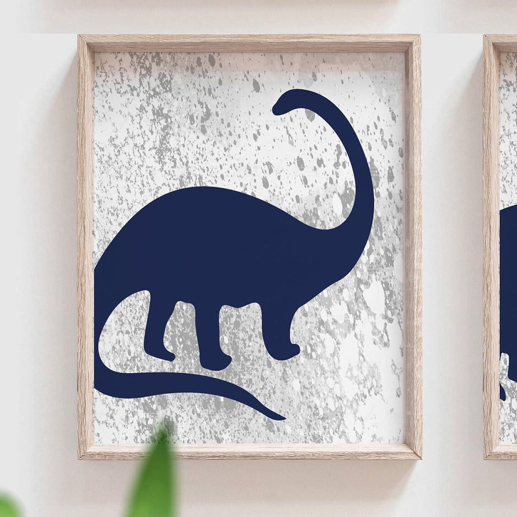 Navy blue dinosaurs, navy blue and gray boys room art, toddler boy bedroom navy blue dinosaurs, collection of 6 dinosaur art prints posters