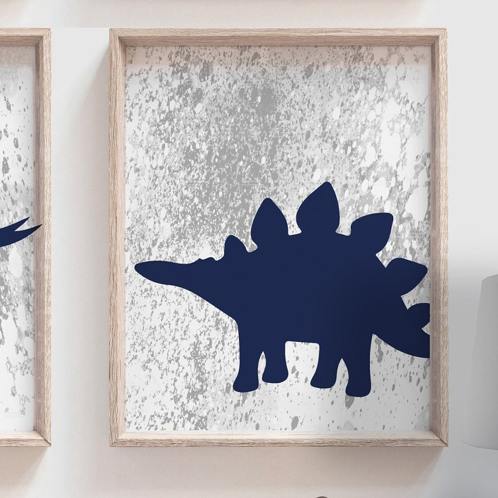 Navy blue dinosaurs, navy blue and gray boys room art, toddler boy bedroom navy blue dinosaurs, collection of 6 dinosaur art prints posters