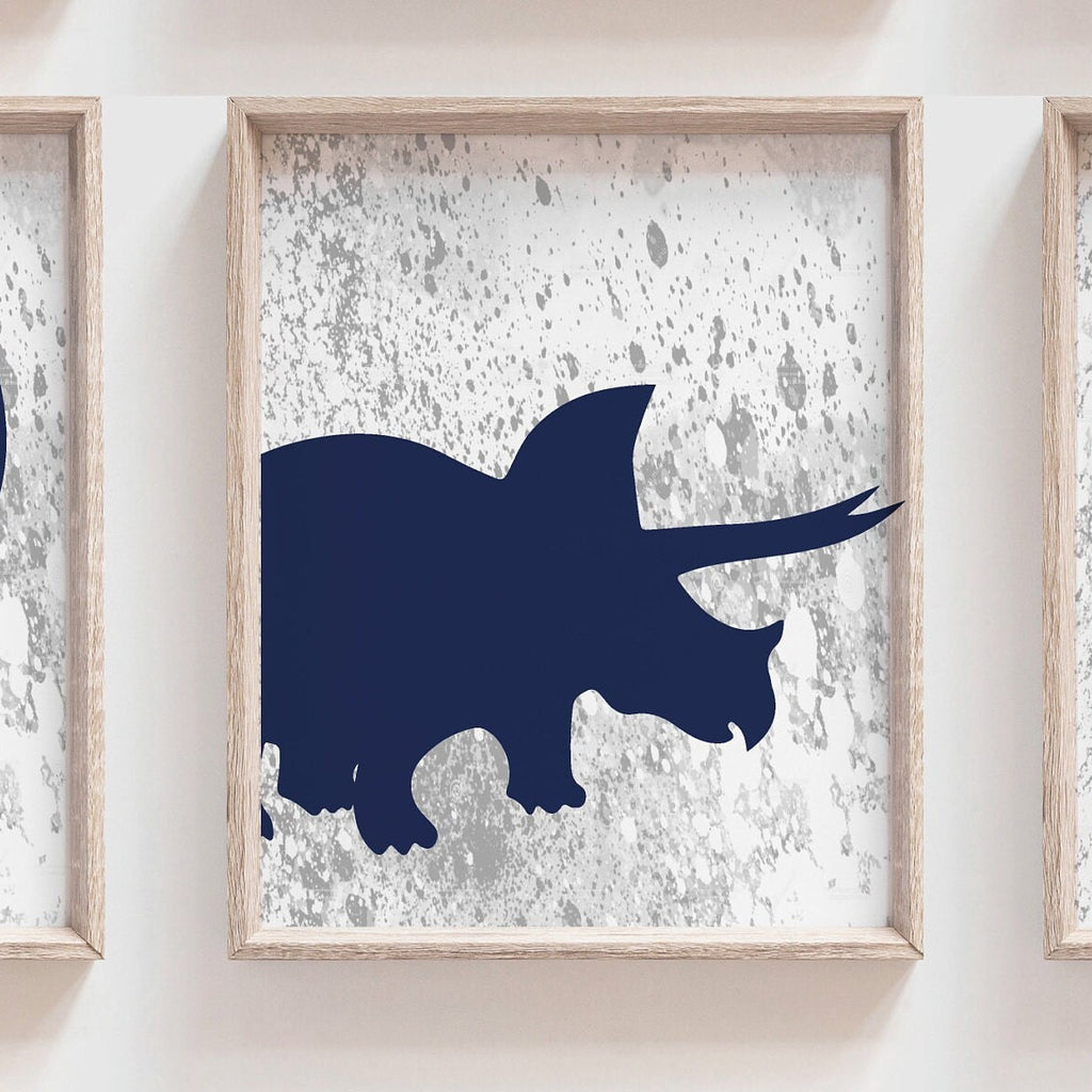 Navy blue dinosaurs, navy blue and gray boys room art, toddler boy bedroom navy blue dinosaurs, collection of 6 dinosaur art prints posters