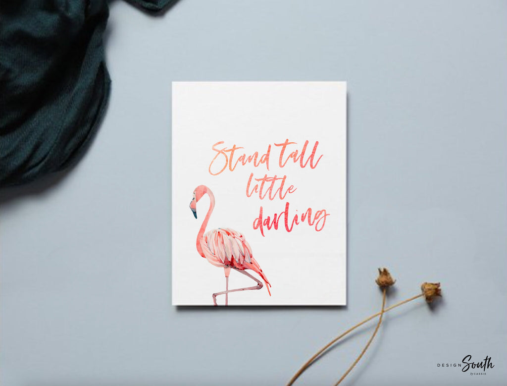 Stand tall little darling, tropical palm flamingo nursery, above crib tropical theme, flamingo art, newborn flamingo nursery pink and green