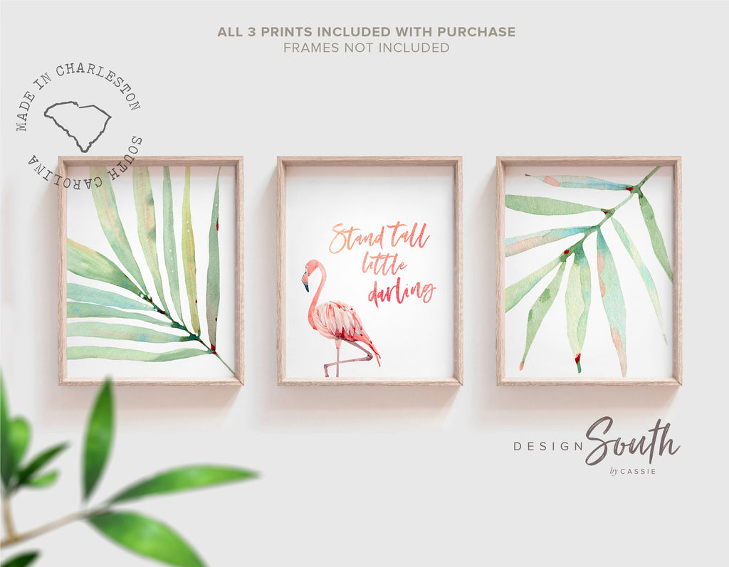 Stand tall little darling, tropical palm flamingo nursery, above crib tropical theme, flamingo art, newborn flamingo nursery pink and green
