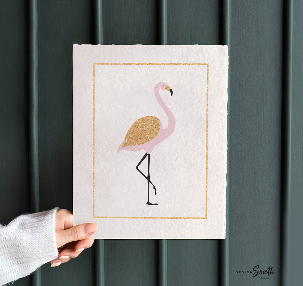 Pink flamingo girl art, flamingo gift for girl, tropical nursery theme decor, pink gold nursery art, flamingo pineapple art print set of 3