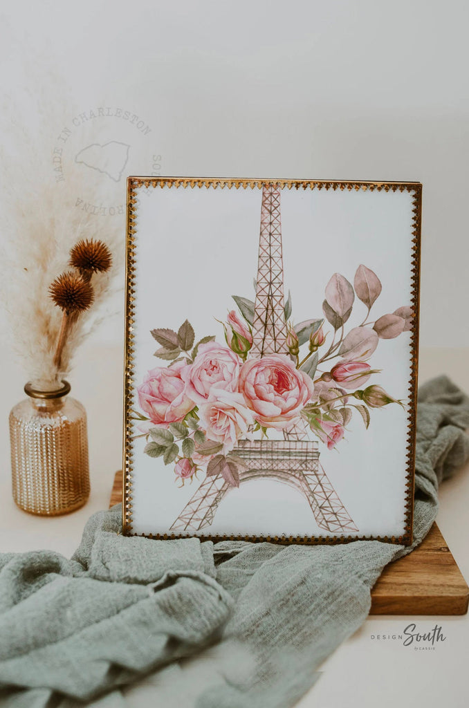 Paris girl room, elegant eiffel tower art, floral french rose flower prints, baby girl nursery paris themed, baby shower paris themed gift