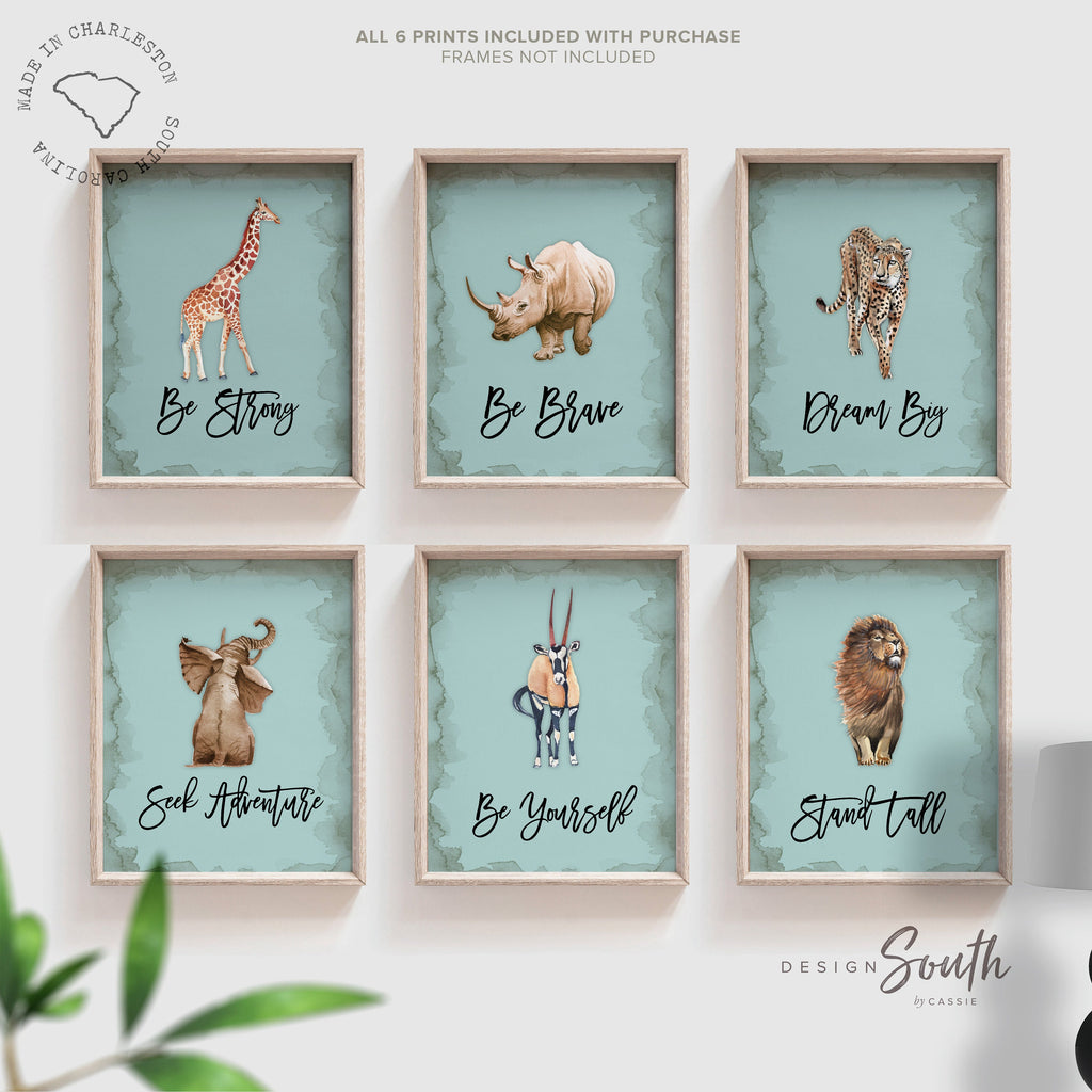 Toddler boy room wall art, animal nursery aqua teal blue, wall art for boys, playroom wall art boy, nursery wall decor inspirational animals – unframed wall art print for kids room or nursery.