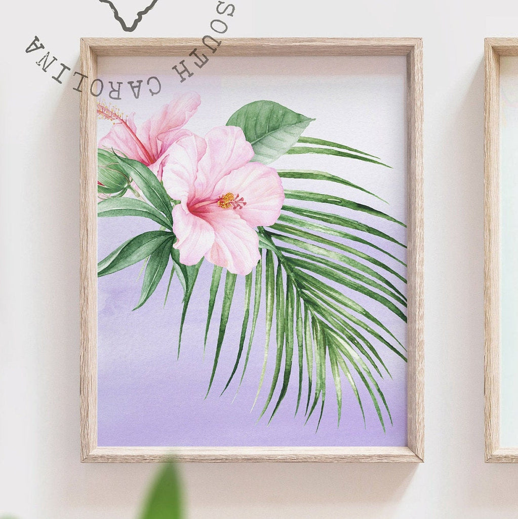 Palm panda bear baby girl wall art, tropical palm baby monogram, girls nursery print, baby name wall art, pink and purple name nursery decor