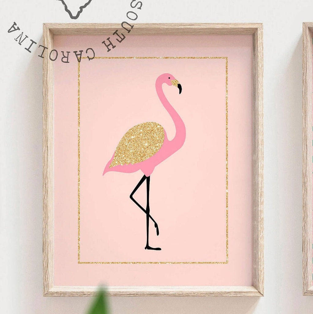 Aloha baby, pink and gold flamingo nursery, pink flamingo nursery, girls tropical name art, pink and gold room decor, baby girl flamingo art