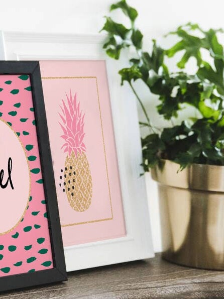 Aloha baby, pink and gold flamingo nursery, pink flamingo nursery, girls tropical name art, pink and gold room decor, baby girl flamingo art