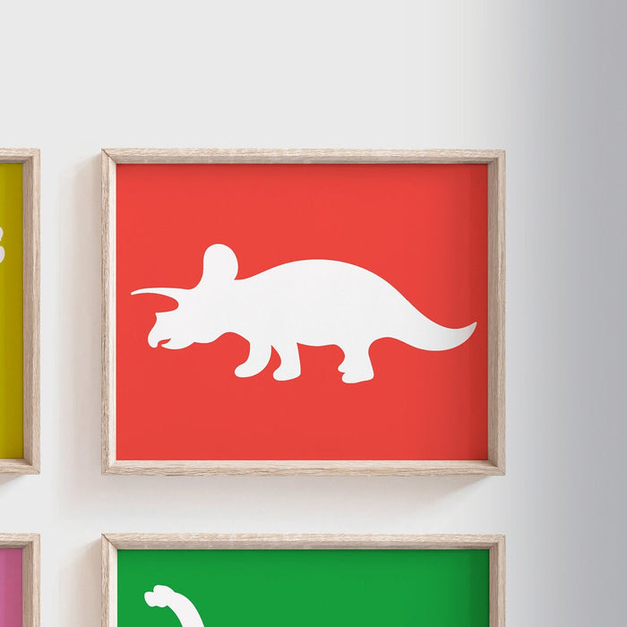 Trendy dinosaur room art, dinosaur toddler prints, bright modern dinosaur wall prints, dinosaur playroom ideas, kid room bright dinosaurs