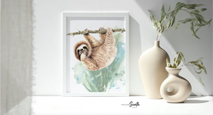 Sloth wall art for boys, sloth themed room personalized name, boys nature animal bedroom art prints, sloth boy decor, wall art child decor