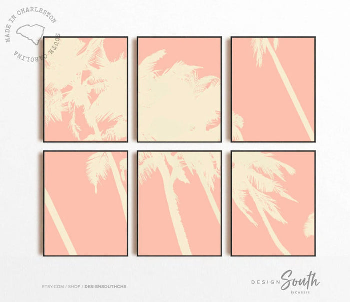 Blush tropical art pink palm trees art prints, peach chic tropical themed room, palm blush pink baby girl nursery, printable wall pink baby