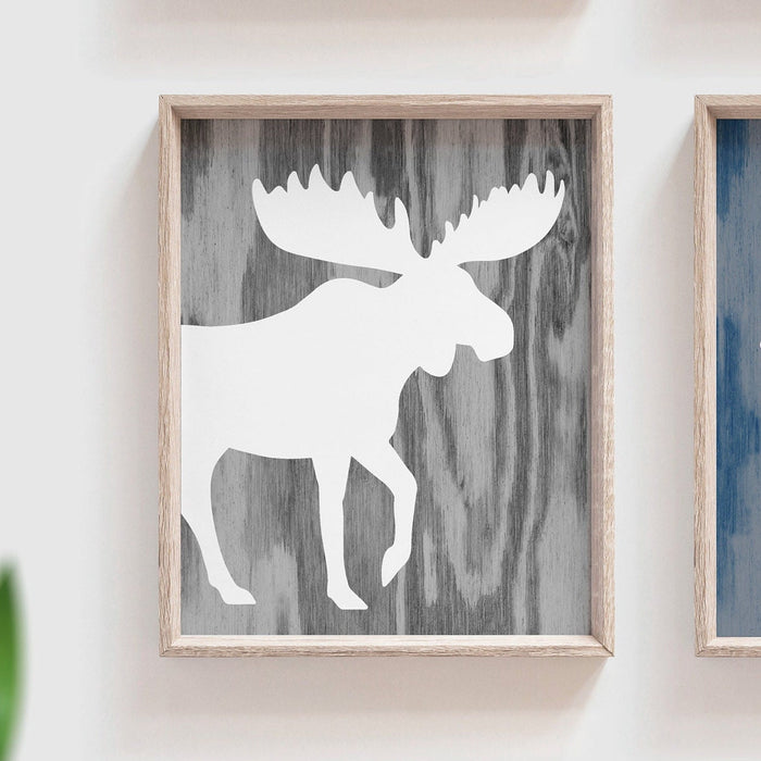 Woodland animal nursery, woodland animal decor, woodland forest animal art for boy room, baby boy rustic art, navy blue and gray boy bedroom