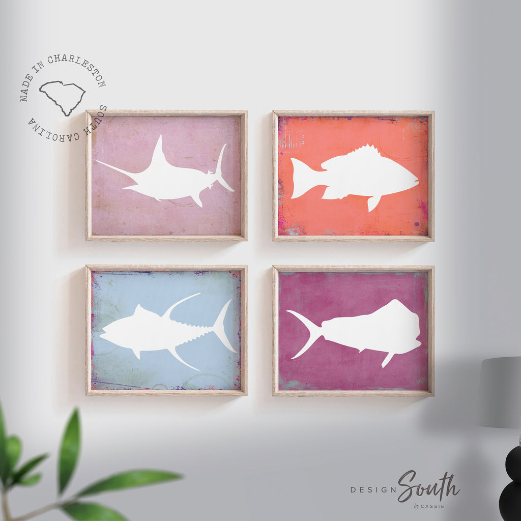 Ocean saltwater fish art prints, deep sea fish wall art, saltwater fish decor, pink fishing theme, fish prints, fish nursery art, fish decor