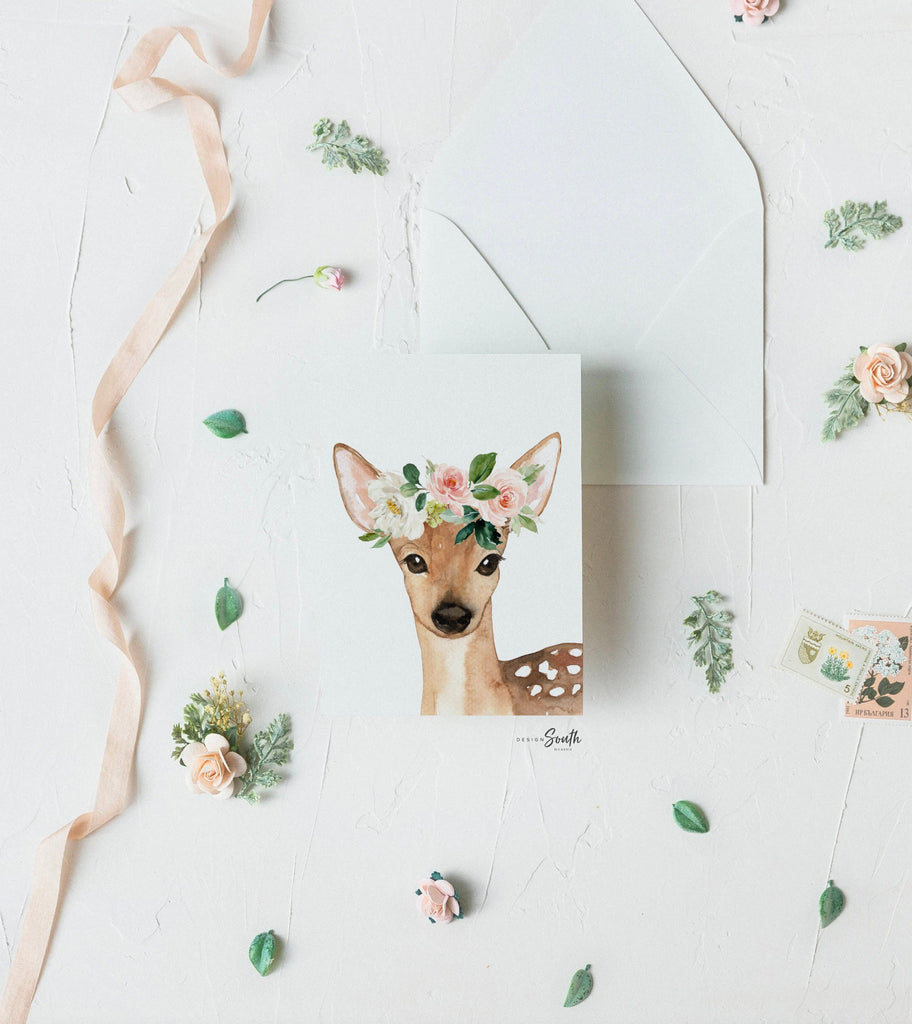 Woodland baby wall art prints, nursery woodland theme animals, baby girl nursery watercolor animals, floral baby nursery, bunny deer giraffe