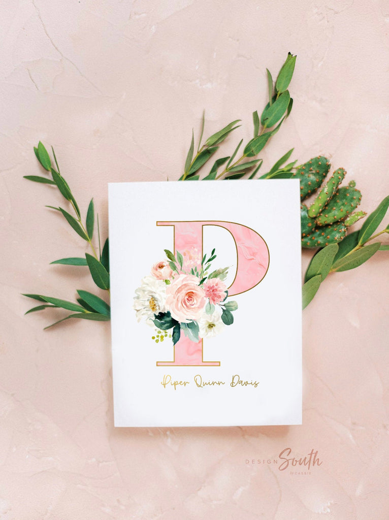 Baby girl pink nursery woodland animals, name art gift baby girl, baby shower cute animals, watercolor nursery art, personalized baby gift