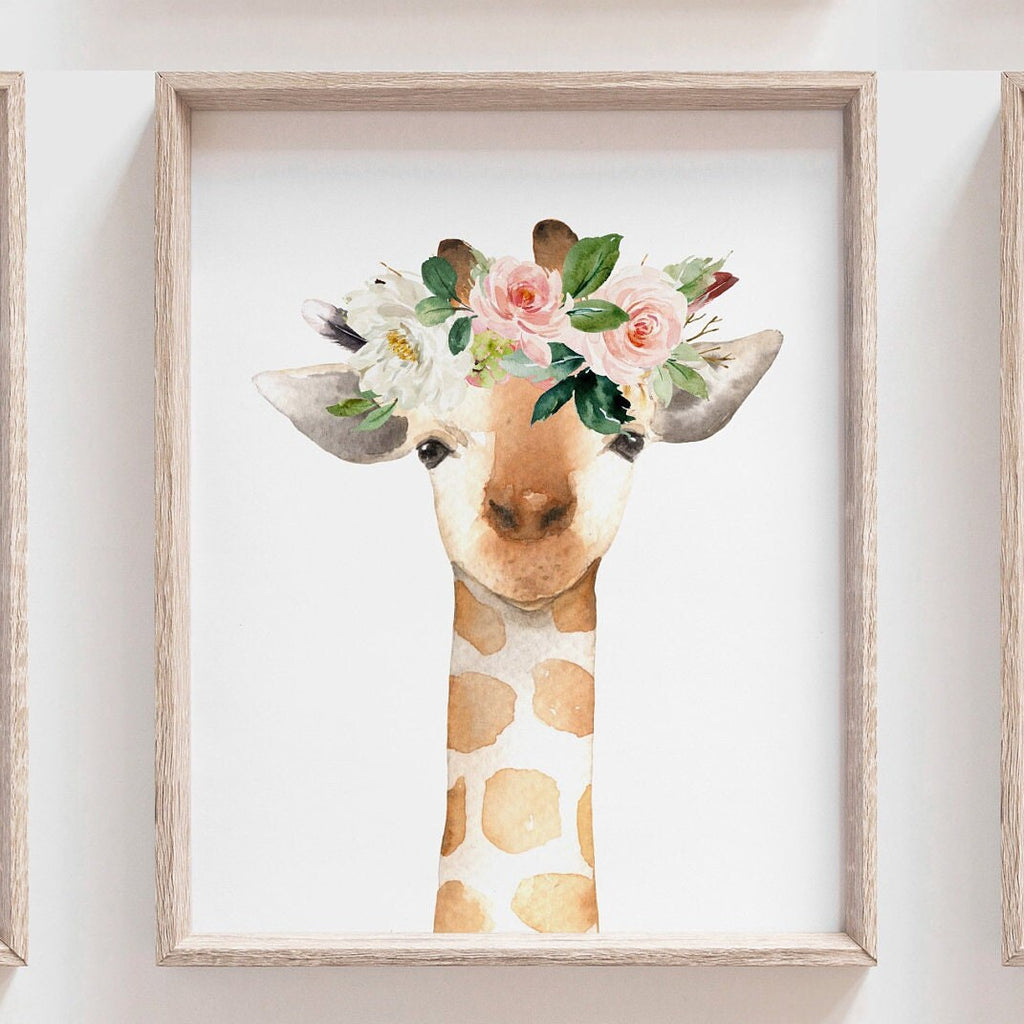 Baby girl pink nursery woodland animals, name art gift baby girl, baby shower cute animals, watercolor nursery art, personalized baby gift