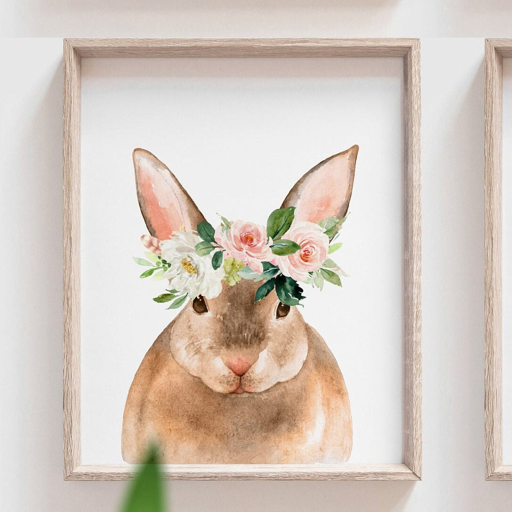 Woodland baby wall art prints, nursery woodland theme animals, baby girl nursery watercolor animals, floral baby nursery, bunny deer giraffe