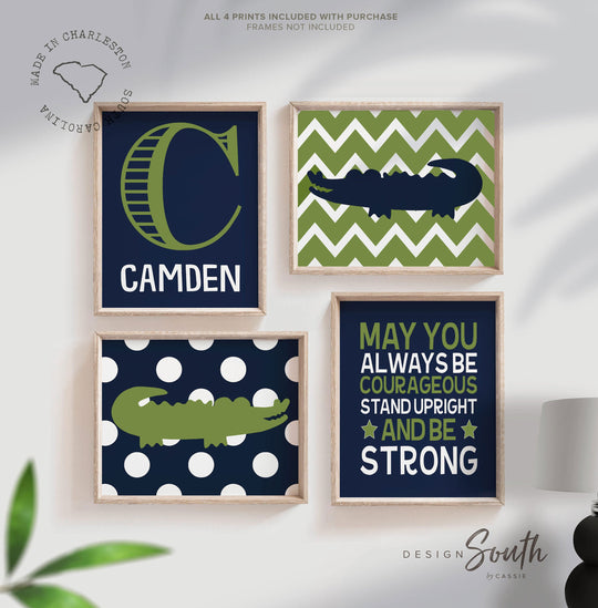 Alligator wall decor for boys nursery, alligator theme, navy blue and green wall art, boys quote, boys nursery decor, alligator nursery art – unframed wall art print for kids room or nursery.