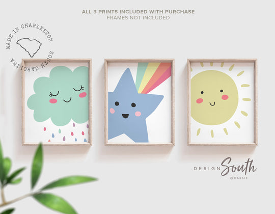 Green blue and yellow nursery gender neutral, pastel star nursery art, decor for nursery, playroom wall art, nursery set of 3 gender neutral