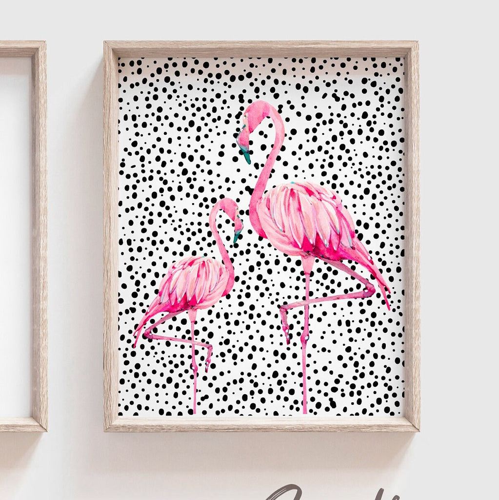 Pink and dalmatian speckle, flamingo nursery decor, girl nursery decor pink and dalmatian spotty, tropical nursery theme, girl tropical room