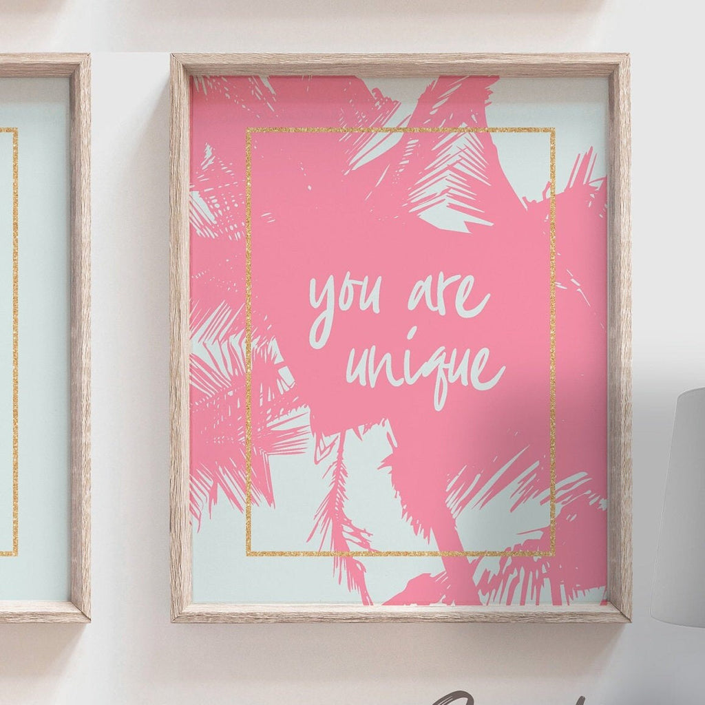 Pink gold nursery decor, flamingo prints, tropical print, pink wall decor for nursery bedroom or playroom, tropical themed gallery wall baby