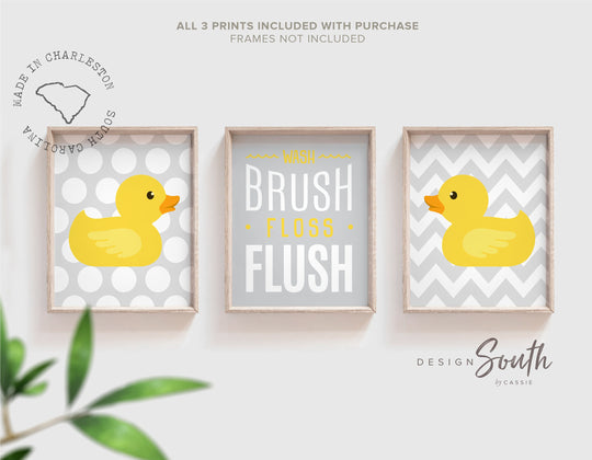 Rubber duckie bathroom art, rubber duck bath art, gray yellow, duck art, duck print, kids bathroom art, kids bathroom decor, unisex bathroom – unframed wall art print for kids room or nursery.