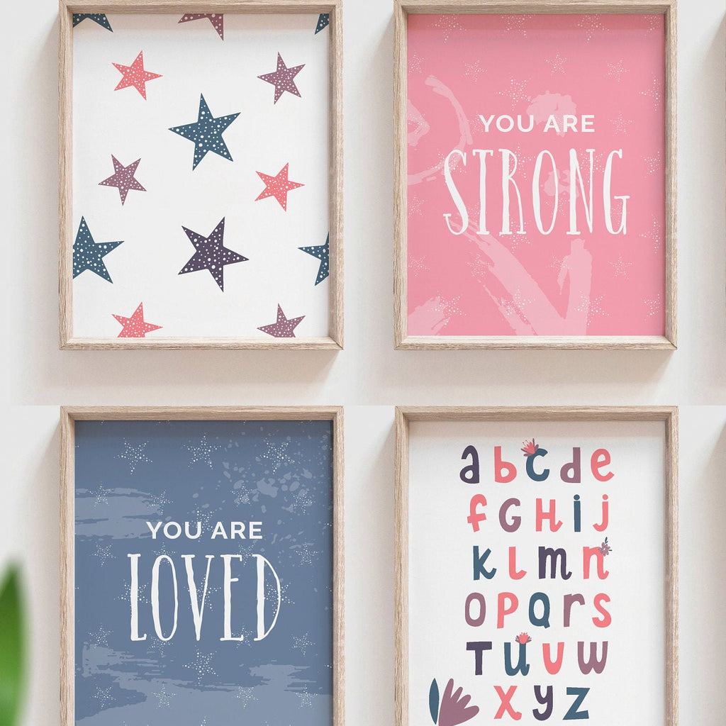 Girls bedroom nursery or playroom wall decor, pink purple dinosaur print set for girls, wall art for girls room, happy inspirational prints