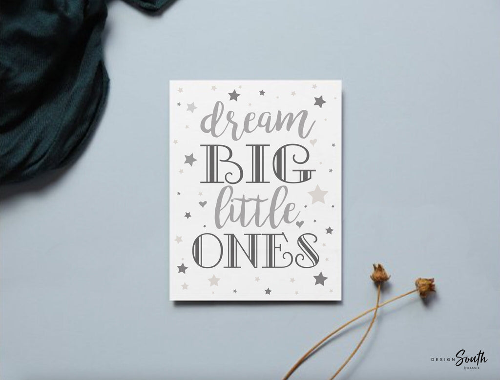 Dream big little ones, quote for twins, twin decor, twin nursery art, twins, boy girl twins, gray star twins cloud moon, twin art neutral