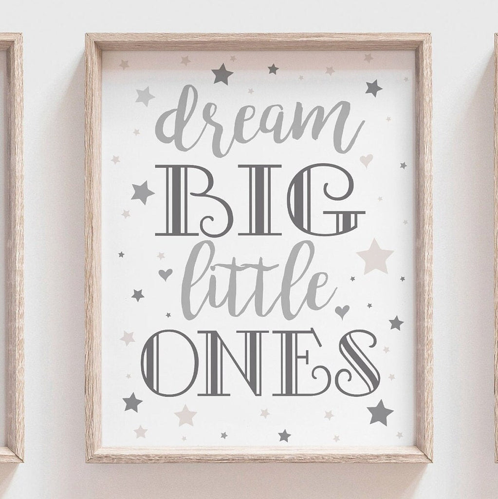 Dream big little ones, quote for twins, twin decor, twin nursery art, twins, boy girl twins, gray star twins cloud moon, twin art neutral