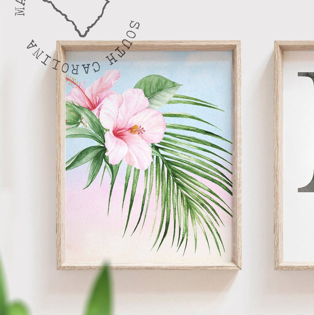 Girls panda bedroom, baby girl nursery gift, panda bear decor for girls, tropical flowers wall art baby, girls personalized name art pink