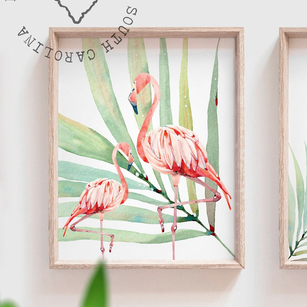 Stand tall little darling, tropical palm flamingo nursery, above crib tropical theme, flamingo art, newborn flamingo nursery pink and green