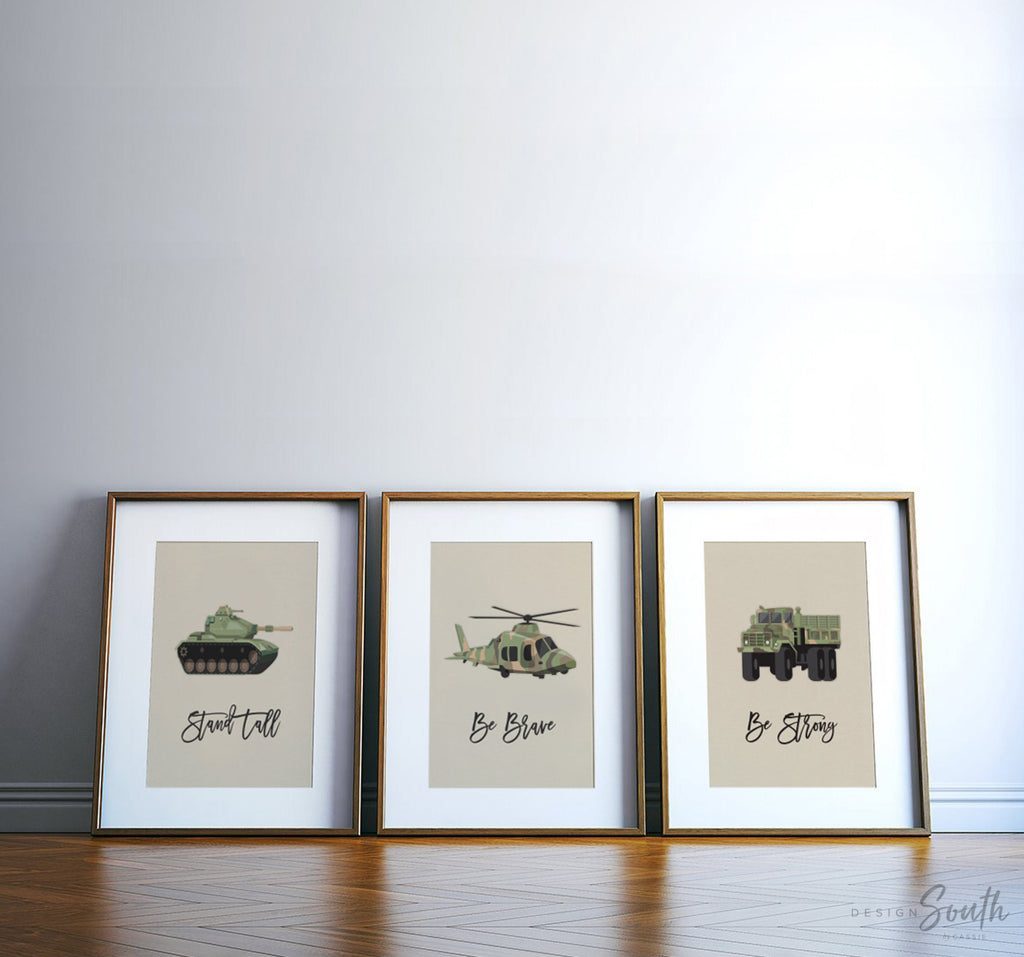 Army vehicles boys wall art set, soldier military tank truck helicopter, boys bedroom wall art print decor army marine troop, playroom army – unframed wall art print for kids room or nursery.