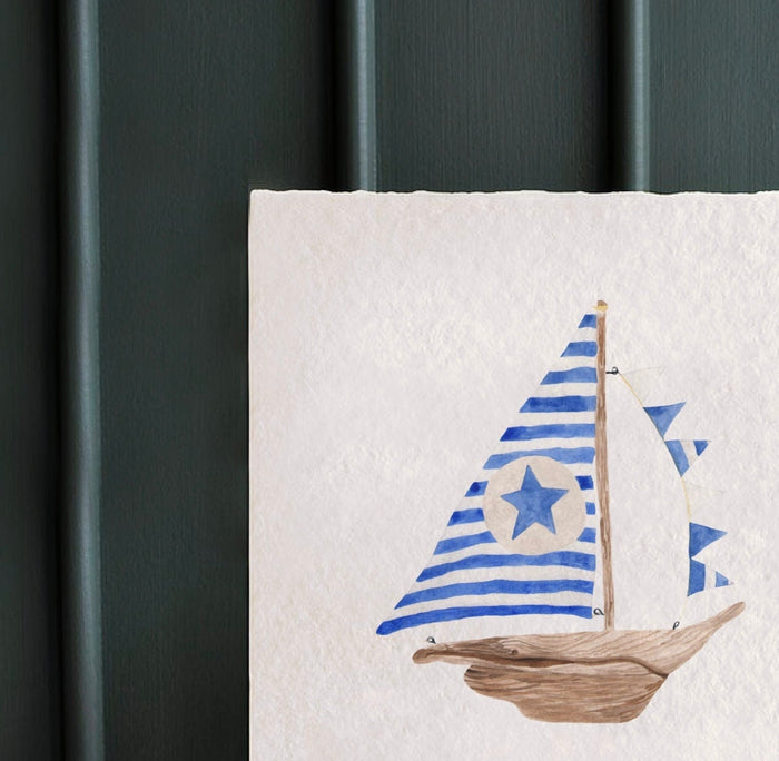 Blue Nautical Boys' Room Art — Sailboat, Anchor & Ship Prints
