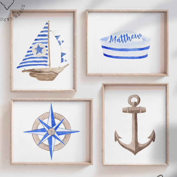 Baby boy nautical, baby blue nursery, personalized nautical nursery, blue nautical nursery art, blue navy nautical, kids nautical wall art