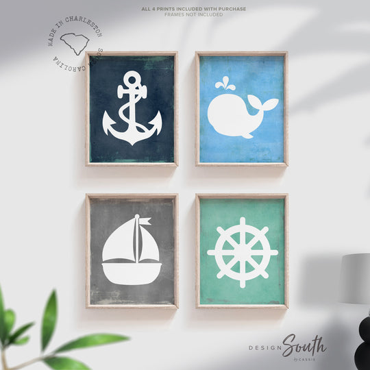 Anchor nursery decor, baby blue navy nursery, nautical baby blue, nautical theme nursery, baby blue and navy art, boys nautical bedroom art – unframed wall art print for kids room or nursery.