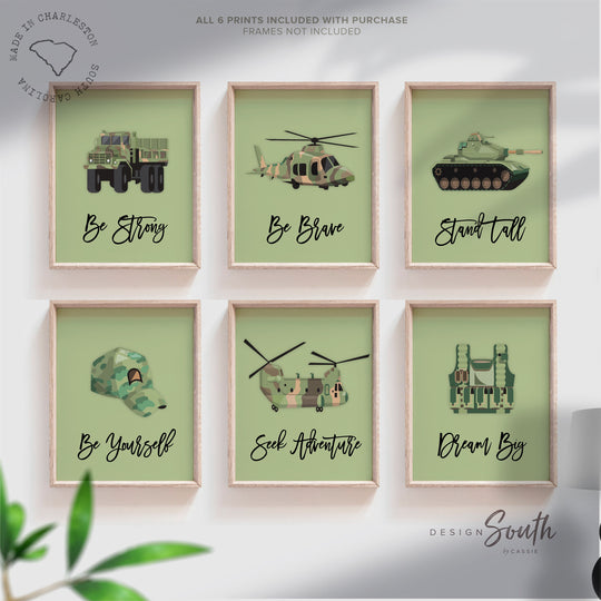 Army vehicles boys wall art set, soldier military tank truck helicopter, boys bedroom wall art print decor army marine troop, playroom army – unframed wall art print for kids room or nursery.