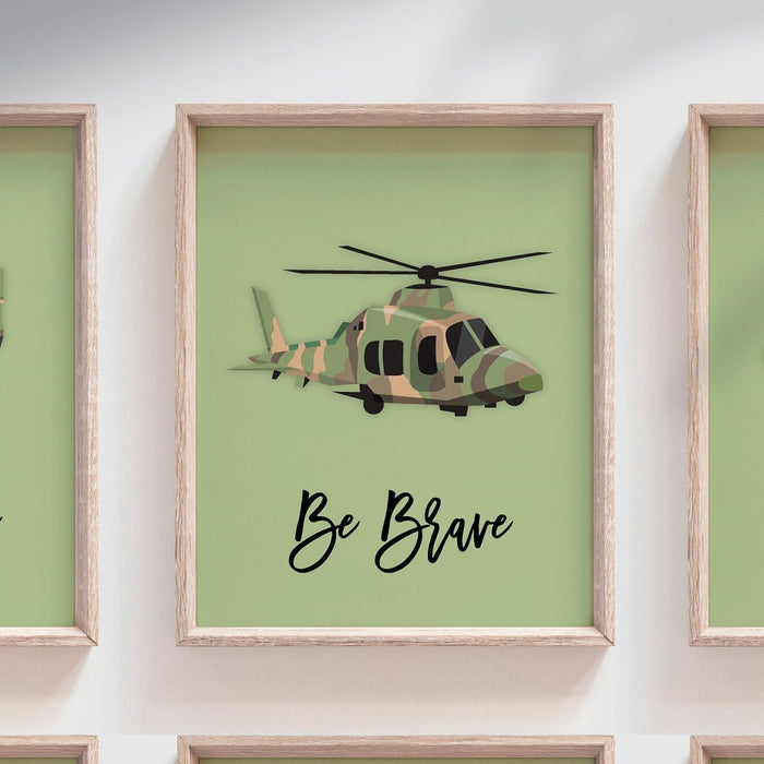Army vehicles boys wall art set, soldier military tank truck helicopter, boys bedroom wall art print decor army marine troop, playroom army