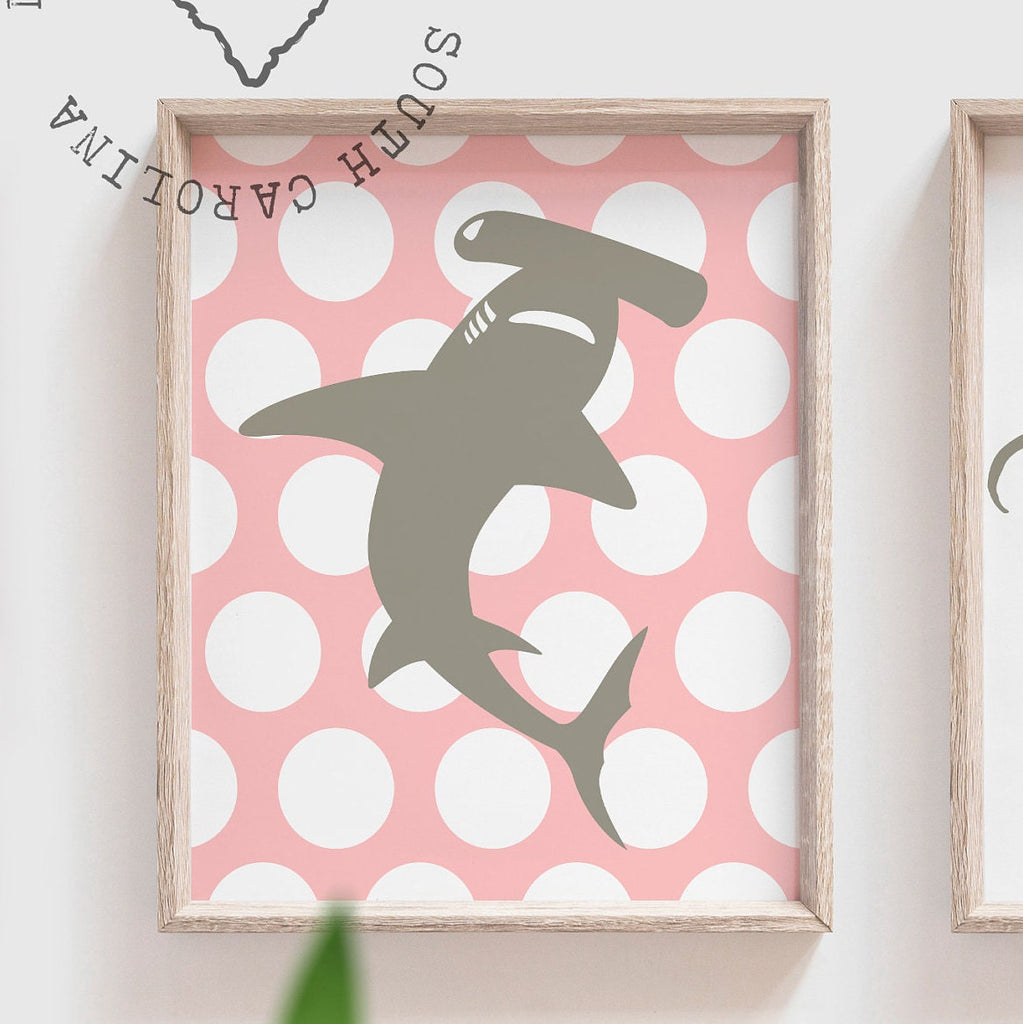 Girls shark nursery pink and gray, baby girl nursery sharks, pink sharks, pink and gray sharks, girls bedroom sharks, shark decor for girls