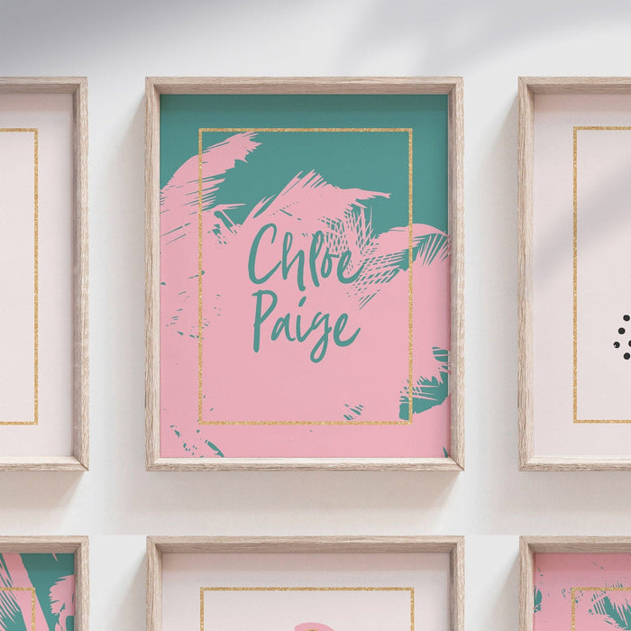 Baby girl nursery decor, pink teal gold sparkle prints for nursery, prints for little girl's bedroom, playroom wall art set idea for girl