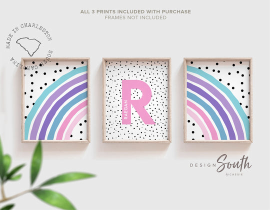 Baby girl nursery decor, purple teal aqua and pink prints for nursery, prints for little girl's bedroom, playroom wall art set idea for girl