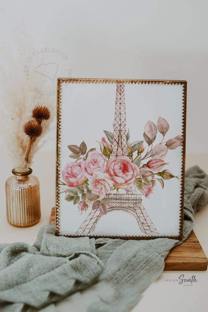 Paris girl baby name Eiffel tower decor set, blush mauve pale pink flower nursery, Paris themed girl's bedroom, Paris shower baby gift idea