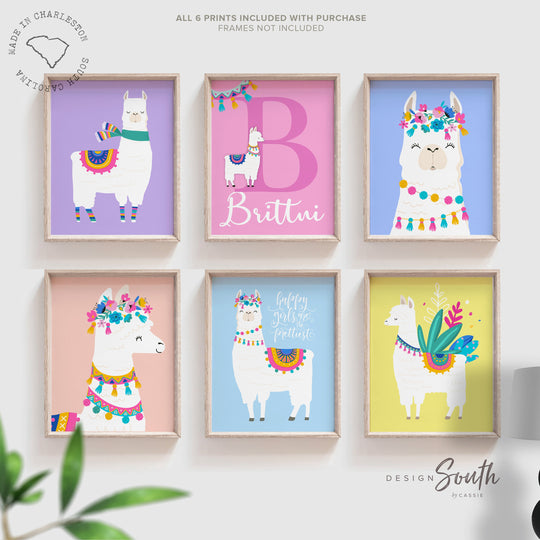 Pastel boho art, baby girls llama nursery wall decor, colorful nursery decor for girl, llama cactus succulent flowers theme nursery girls – unframed wall art print for kids room or nursery.