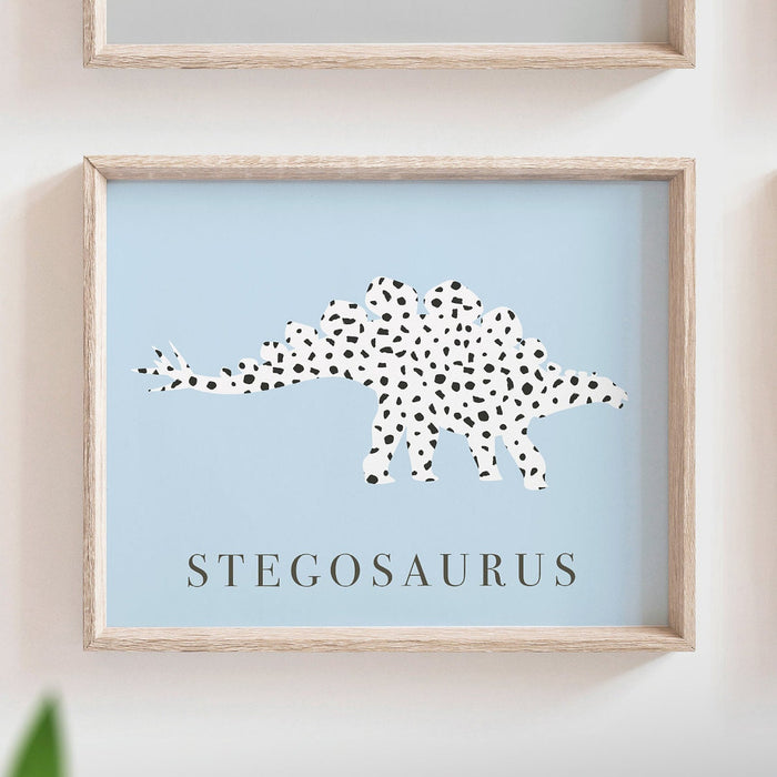 Baby blue gray dinosaur nursery wall art decor, modern boys dinosaur decor, contemporary boys dinosaur theme room, gift for boy dinosaur art