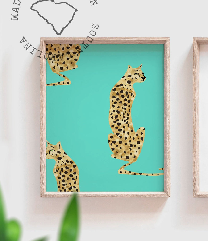 Mint and coral nursery or bedroom art prints set of three above bed dresser or crib, wild thing nursery quote, white gray unisex leopard cheetah art, gray jungle cheetah, kid safari nursery art wild thing quote, unisex cheetah art, boho jungle vintage bedroom art