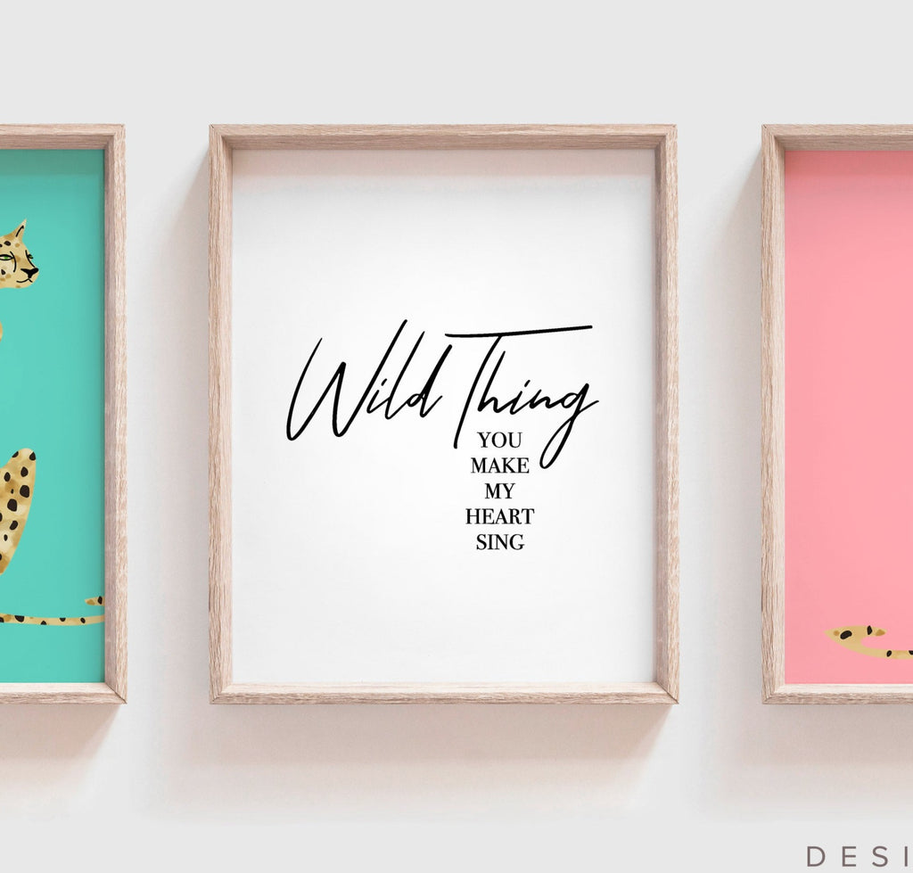 Mint and coral nursery or bedroom art prints set of three above bed dresser or crib, wild thing nursery quote, white gray unisex leopard cheetah art, gray jungle cheetah, kid safari nursery art wild thing quote, unisex cheetah art, boho jungle vintage bedroom art