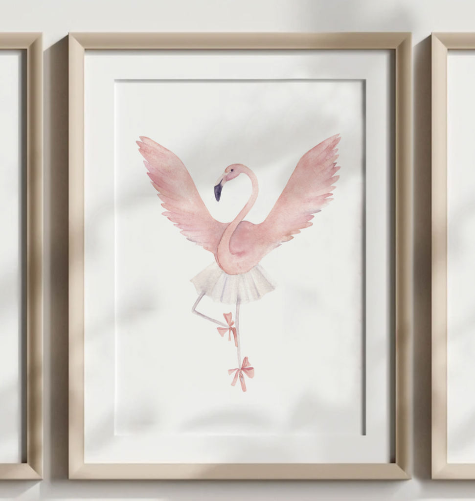 Flamingo nursery set of 3 prints, blush nursery decor, ballerina dance nursery, flamingo nursery decor, blush pink dancer art, pink ballet