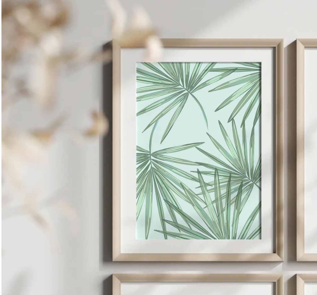 Flamingo pineapple palms wall art set, pink gold sparkles green palms themed, little girl room tropical, baby girl flamingo wall decor idea