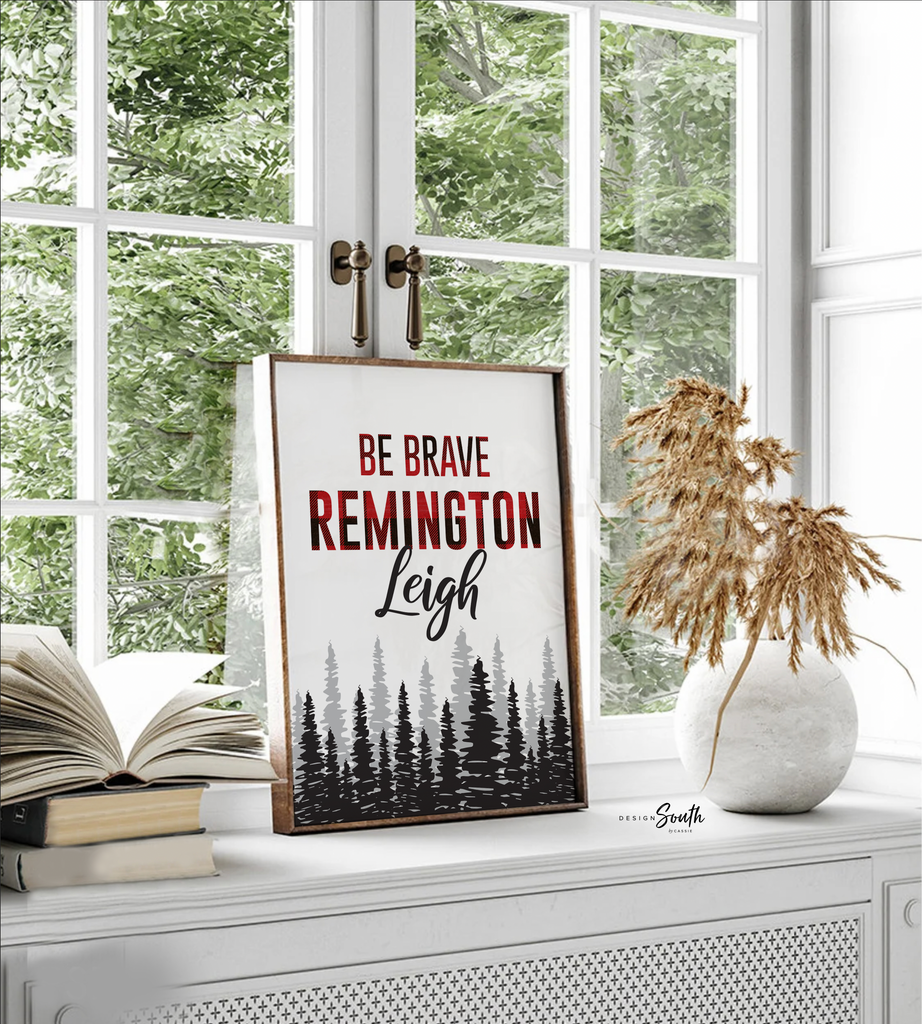 Woodland moose lumberjack nursery decor, baby boy red buffalo plaid check art, moose boys room, lumberjack birthday party gift personalized