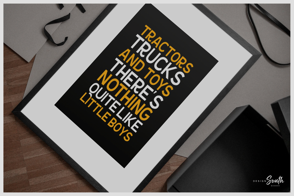 Tractors Trucks & Toys Theres Nothing Quite Like Little Boys, Remember You Are Braver, digger art print, construction trucks room wall decor