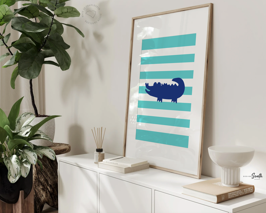 Alligator kids safari collection set, bathroom designs alligator theme, green navy aqua blue children's bathroom decor, alligator wall art