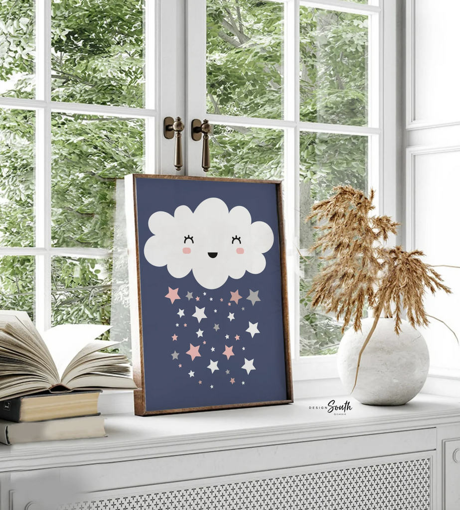 Girls pink and navy nursery, pink navy nursery monogram, navy blue monogram girl, moon and stars nursery, cloud nursery decor, cloud decor